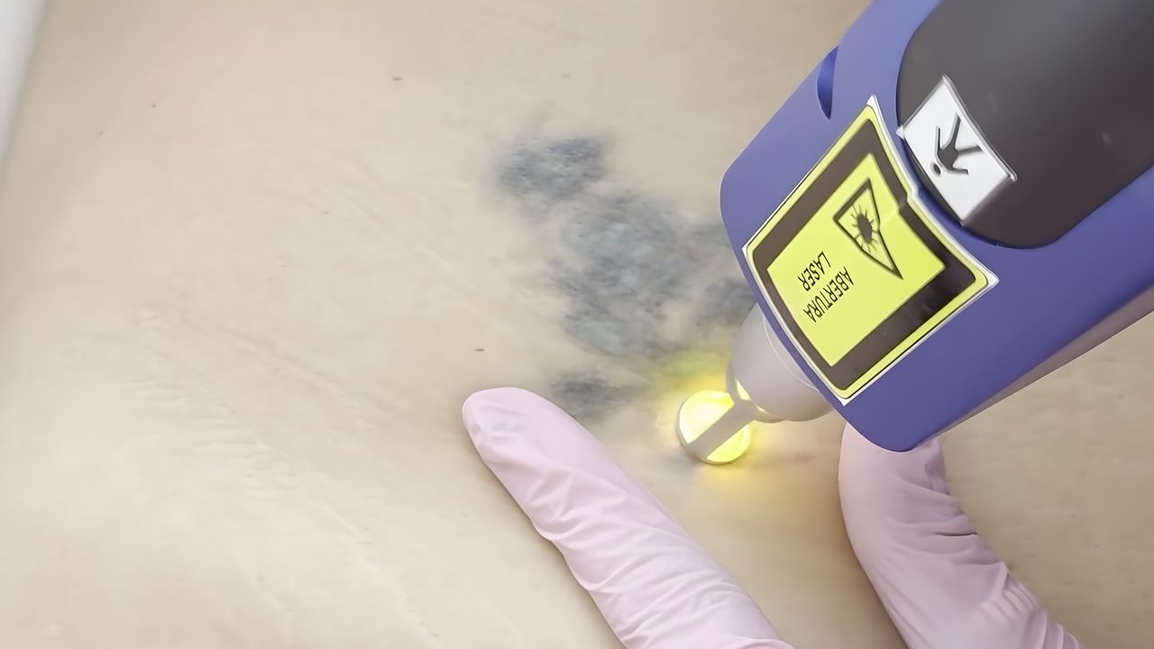 Remoção de tatuagem a laser em uma aula prática